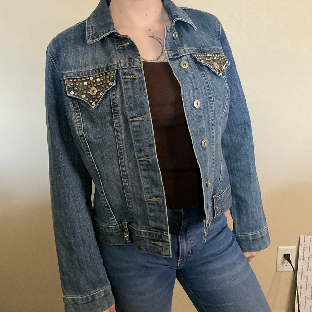Studded Baccini Blue Denim Jacket women’s size medium